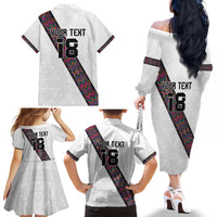 Custom Guatemala Football Family Matching Off The Shoulder Long Sleeve Dress and Hawaiian Shirt Los Chapines White Version - Wonder Print Shop