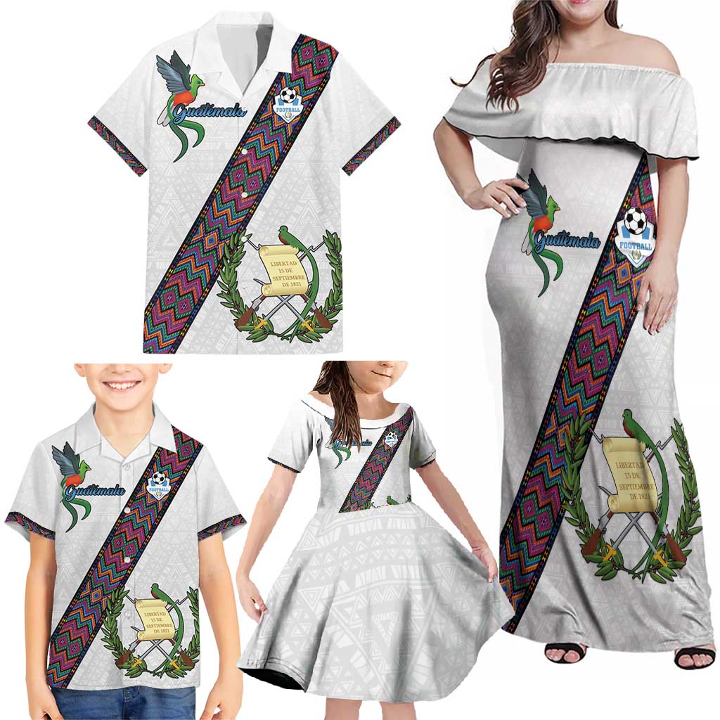 Custom Guatemala Football Family Matching Off Shoulder Maxi Dress and Hawaiian Shirt Los Chapines White Version - Wonder Print Shop