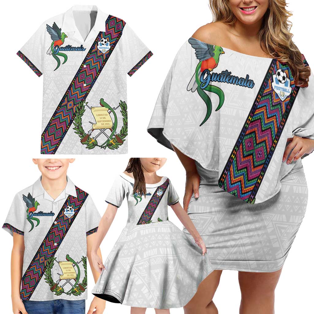 Custom Guatemala Football Family Matching Off Shoulder Short Dress and Hawaiian Shirt Los Chapines White Version - Wonder Print Shop