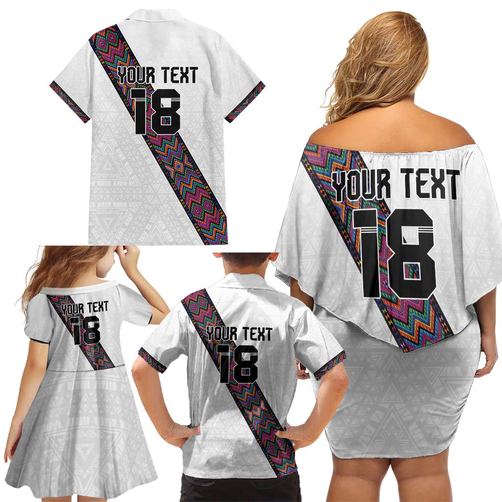 Custom Guatemala Football Family Matching Off Shoulder Short Dress and Hawaiian Shirt Los Chapines White Version - Wonder Print Shop
