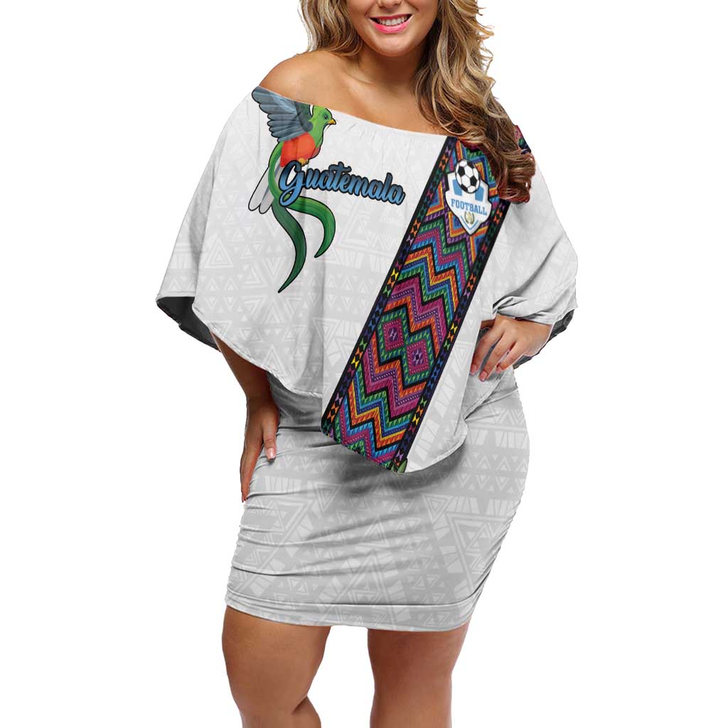 Custom Guatemala Football Family Matching Off Shoulder Short Dress and Hawaiian Shirt Los Chapines White Version - Wonder Print Shop