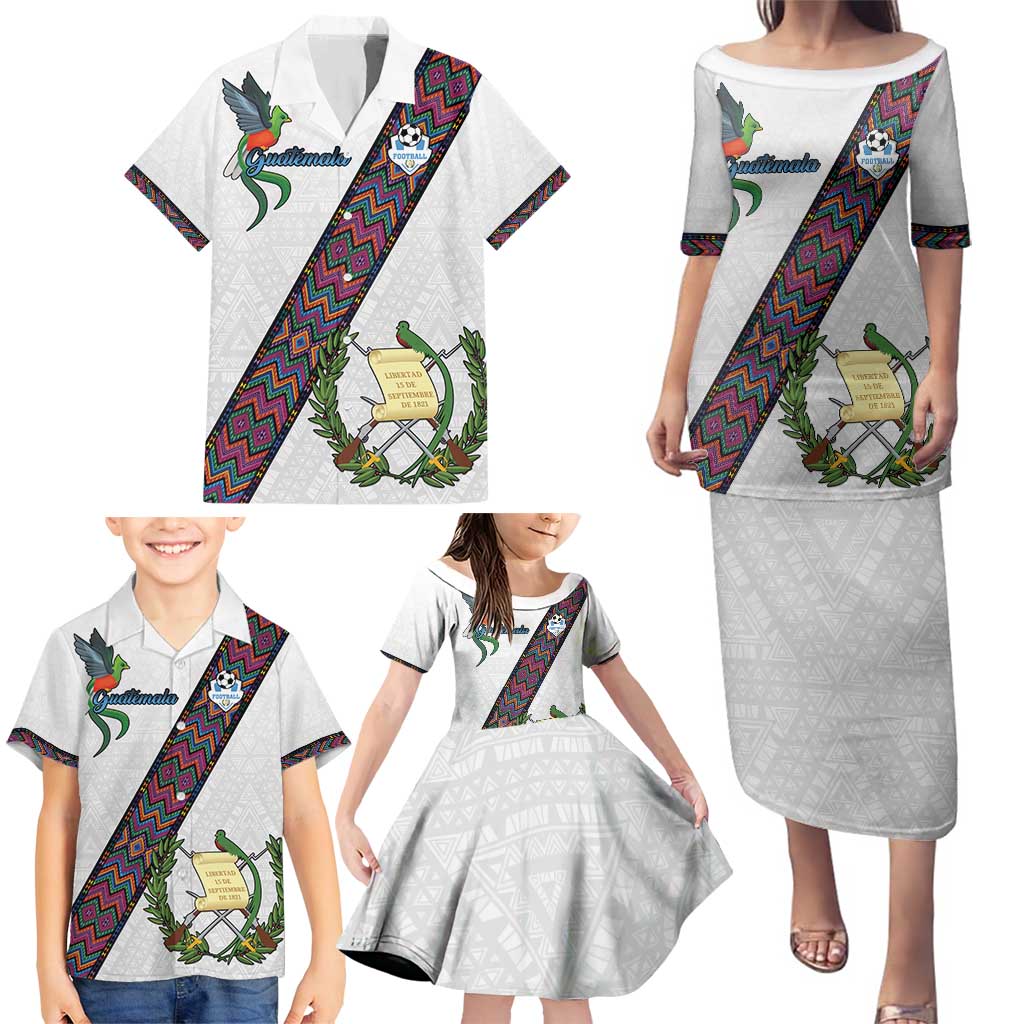 Custom Guatemala Football Family Matching Puletasi and Hawaiian Shirt Los Chapines White Version - Wonder Print Shop