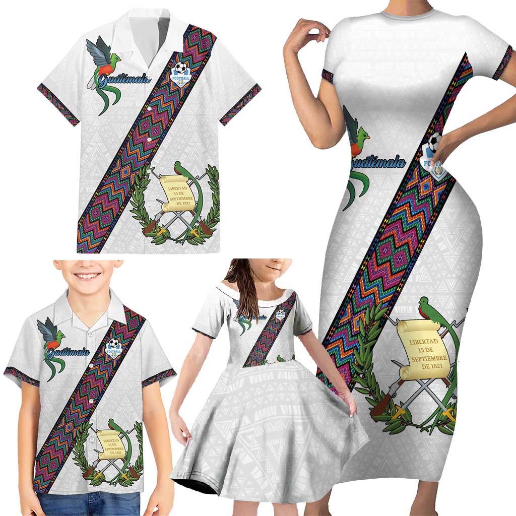 Custom Guatemala Football Family Matching Short Sleeve Bodycon Dress and Hawaiian Shirt Los Chapines White Version - Wonder Print Shop