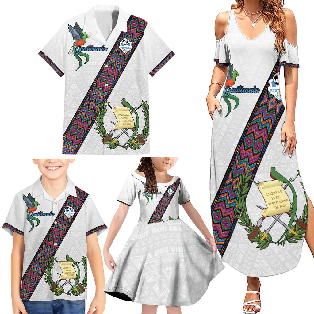 Custom Guatemala Football Family Matching Summer Maxi Dress and Hawaiian Shirt Los Chapines White Version - Wonder Print Shop
