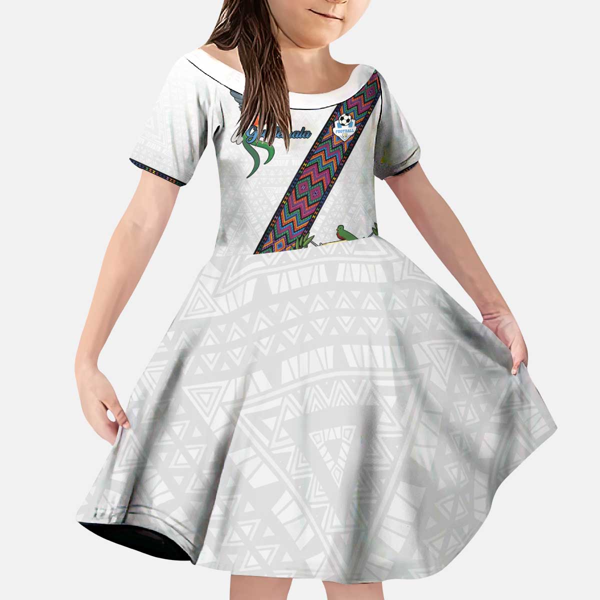 Custom Guatemala Football Kid Short Sleeve Dress Los Chapines White Version - Wonder Print Shop