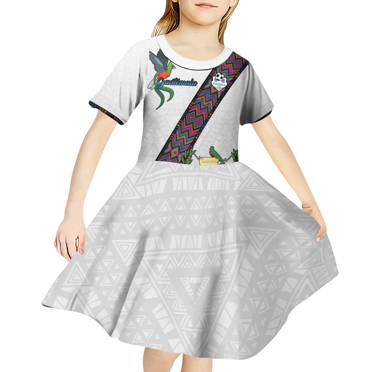 Custom Guatemala Football Kid Short Sleeve Dress Los Chapines White Version - Wonder Print Shop