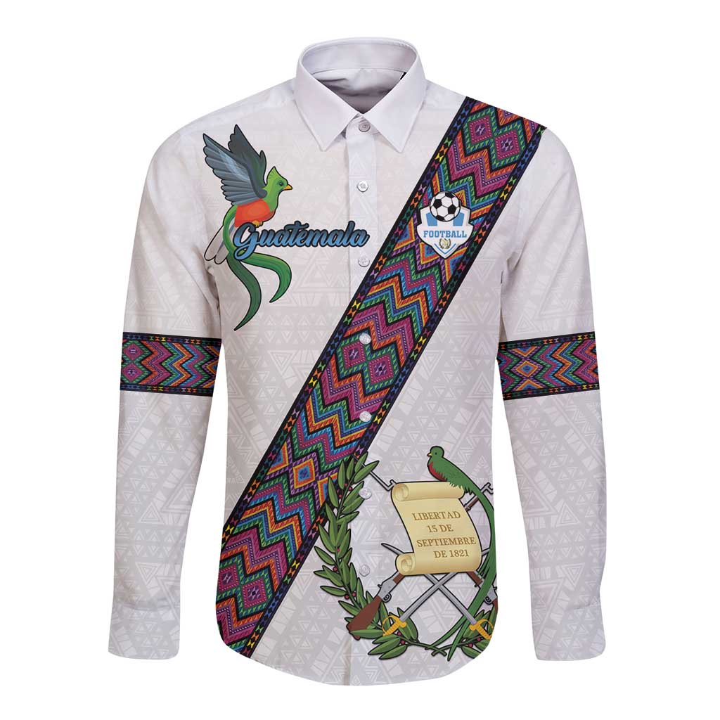 Custom Guatemala Football Long Sleeve Button Shirt Los Chapines White Version - Wonder Print Shop