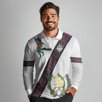 Custom Guatemala Football Long Sleeve Polo Shirt Los Chapines White Version - Wonder Print Shop