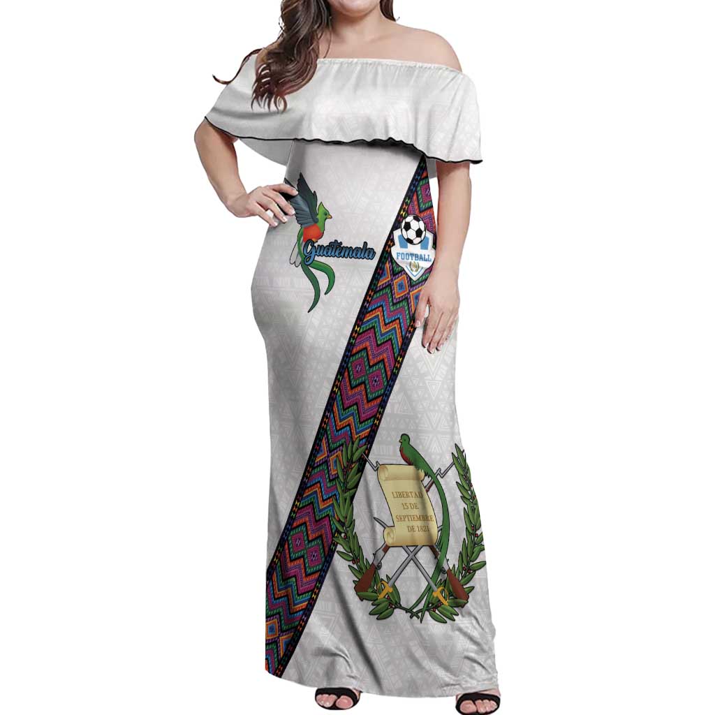 Custom Guatemala Football Off Shoulder Maxi Dress Los Chapines White Version - Wonder Print Shop