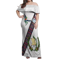 Custom Guatemala Football Off Shoulder Maxi Dress Los Chapines White Version - Wonder Print Shop