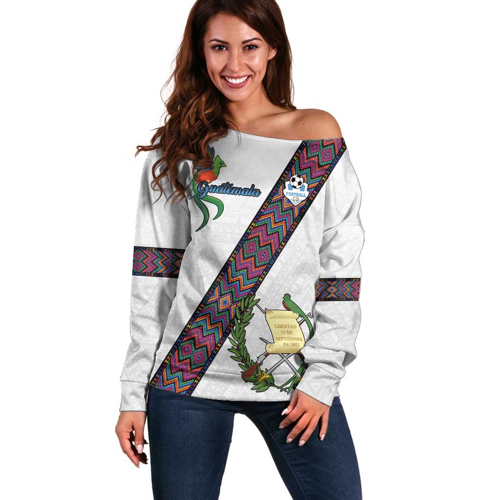 Custom Guatemala Football Off Shoulder Sweater Los Chapines White Version - Wonder Print Shop