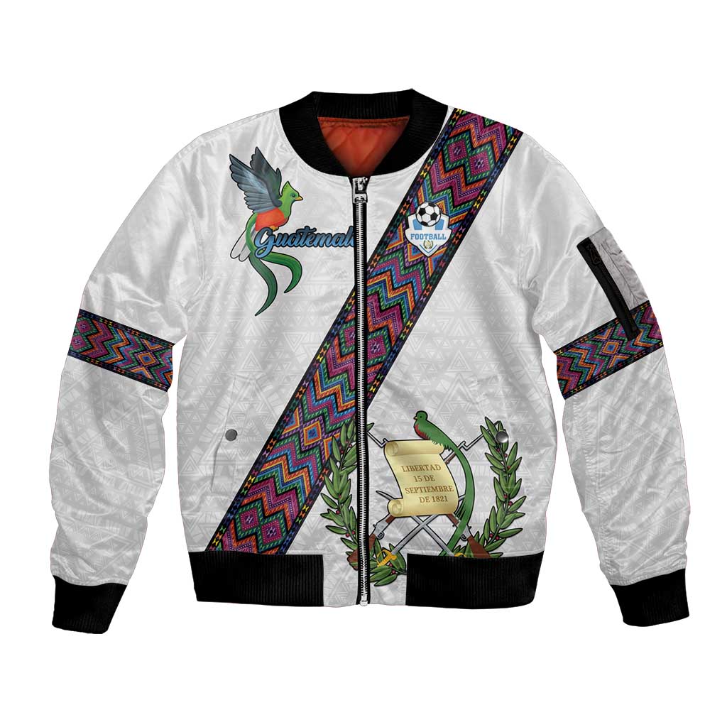 Custom Guatemala Football Sleeve Zip Bomber Jacket Los Chapines White Version - Wonder Print Shop