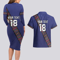 Custom Guatemala Football Couples Matching Long Sleeve Bodycon Dress and Hawaiian Shirt Los Chapines Blue Version - Wonder Print Shop