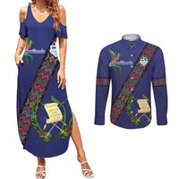 Custom Guatemala Football Couples Matching Summer Maxi Dress and Long Sleeve Button Shirt Los Chapines Blue Version - Wonder Print Shop
