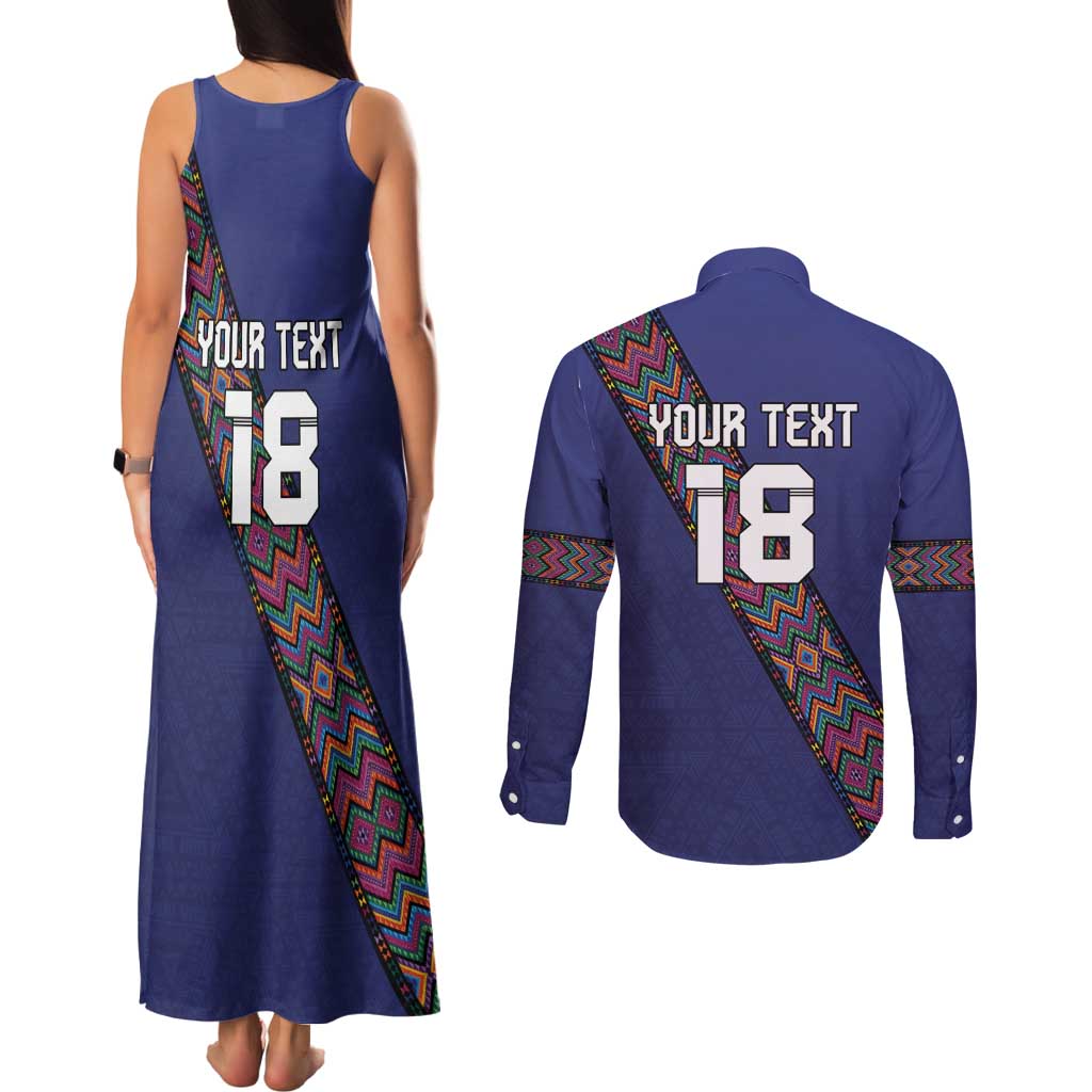 Custom Guatemala Football Couples Matching Tank Maxi Dress and Long Sleeve Button Shirt Los Chapines Blue Version - Wonder Print Shop