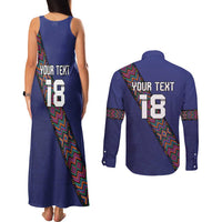 Custom Guatemala Football Couples Matching Tank Maxi Dress and Long Sleeve Button Shirt Los Chapines Blue Version - Wonder Print Shop