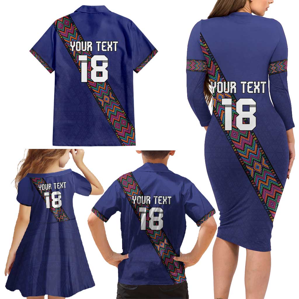 Custom Guatemala Football Family Matching Long Sleeve Bodycon Dress and Hawaiian Shirt Los Chapines Blue Version - Wonder Print Shop