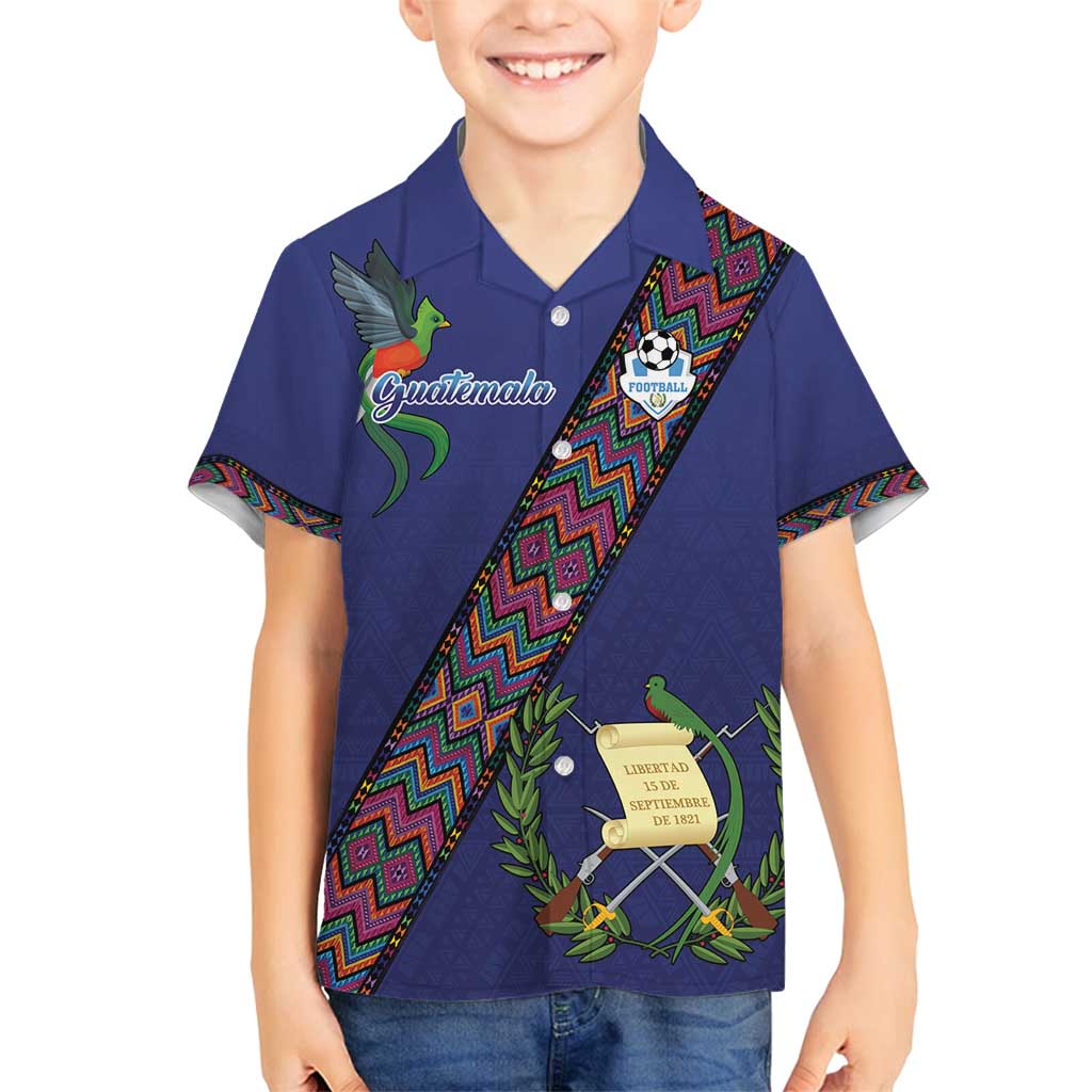 Custom Guatemala Football Family Matching Long Sleeve Bodycon Dress and Hawaiian Shirt Los Chapines Blue Version - Wonder Print Shop