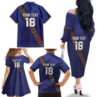 Custom Guatemala Football Family Matching Off The Shoulder Long Sleeve Dress and Hawaiian Shirt Los Chapines Blue Version - Wonder Print Shop