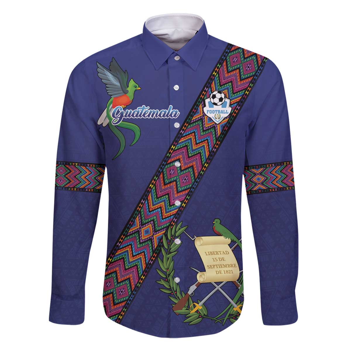 Custom Guatemala Football Family Matching Off The Shoulder Long Sleeve Dress and Hawaiian Shirt Los Chapines Blue Version - Wonder Print Shop