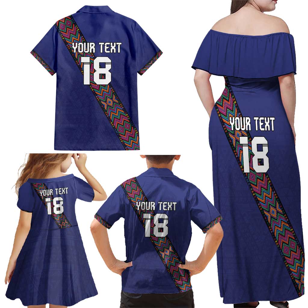 Custom Guatemala Football Family Matching Off Shoulder Maxi Dress and Hawaiian Shirt Los Chapines Blue Version - Wonder Print Shop