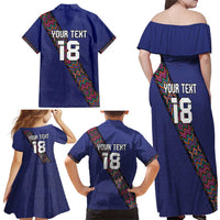 Custom Guatemala Football Family Matching Off Shoulder Maxi Dress and Hawaiian Shirt Los Chapines Blue Version - Wonder Print Shop