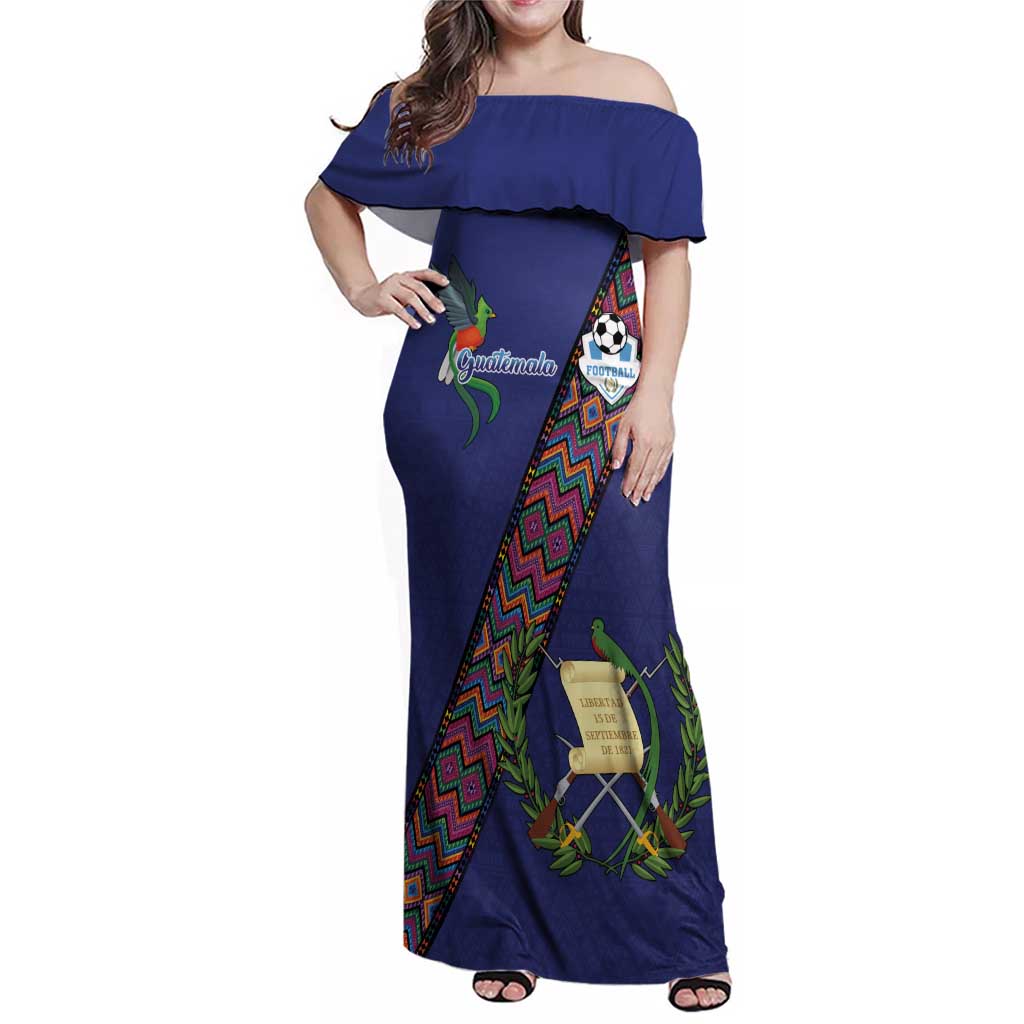 Custom Guatemala Football Family Matching Off Shoulder Maxi Dress and Hawaiian Shirt Los Chapines Blue Version - Wonder Print Shop