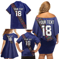 Custom Guatemala Football Family Matching Off Shoulder Short Dress and Hawaiian Shirt Los Chapines Blue Version - Wonder Print Shop