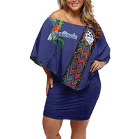 Custom Guatemala Football Family Matching Off Shoulder Short Dress and Hawaiian Shirt Los Chapines Blue Version - Wonder Print Shop