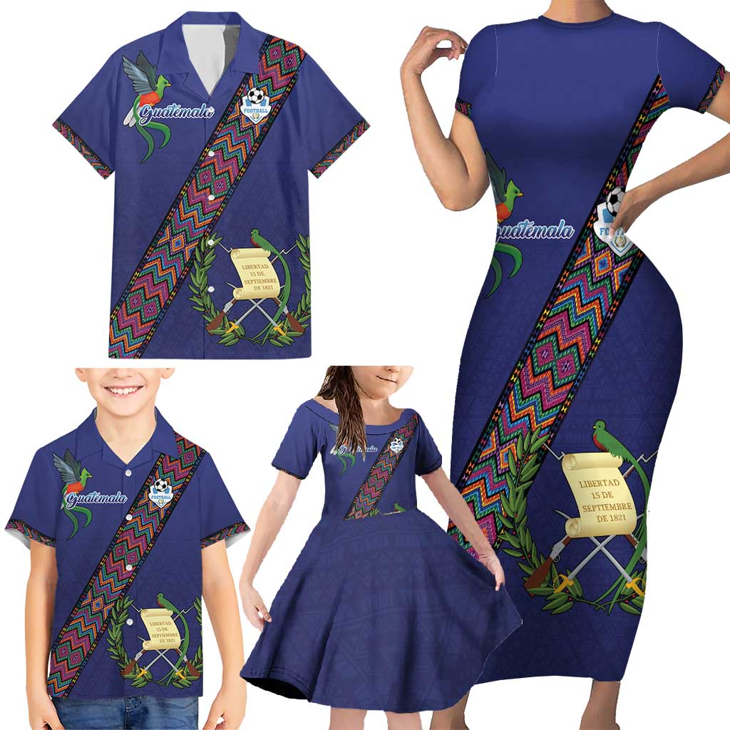 Custom Guatemala Football Family Matching Short Sleeve Bodycon Dress and Hawaiian Shirt Los Chapines Blue Version - Wonder Print Shop