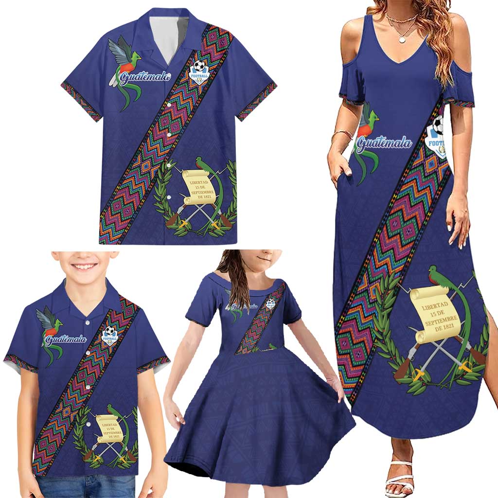 Custom Guatemala Football Family Matching Summer Maxi Dress and Hawaiian Shirt Los Chapines Blue Version - Wonder Print Shop
