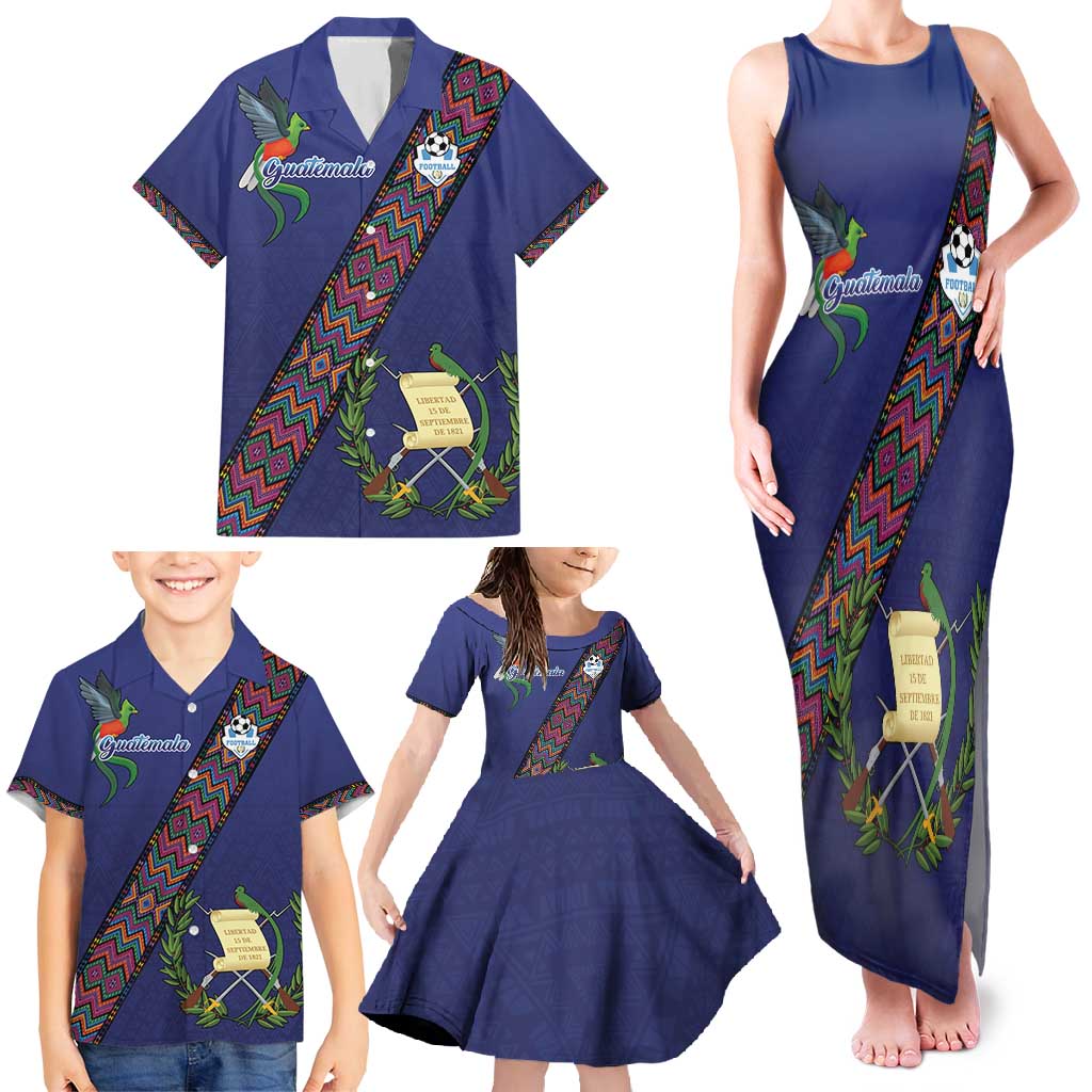Custom Guatemala Football Family Matching Tank Maxi Dress and Hawaiian Shirt Los Chapines Blue Version - Wonder Print Shop