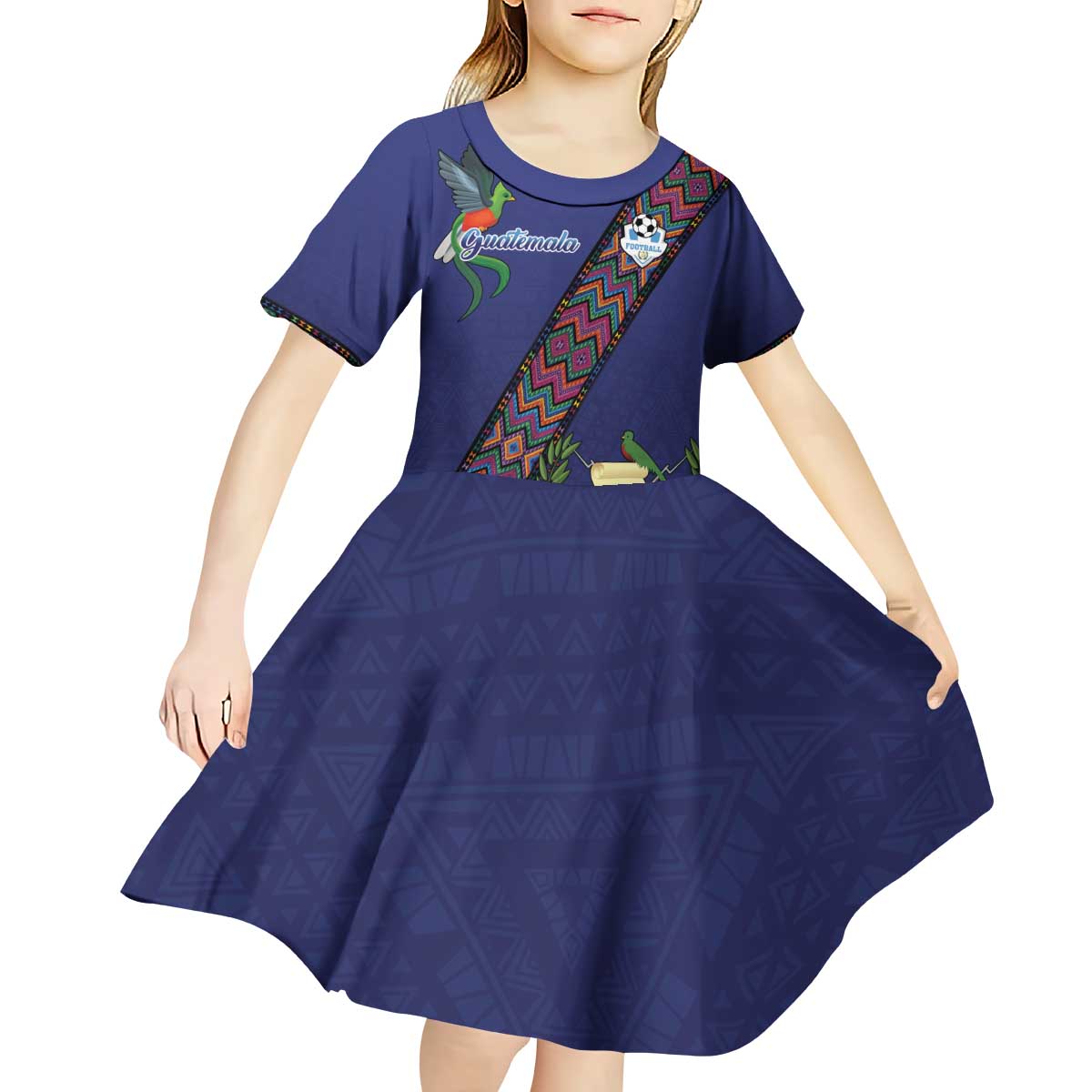 Custom Guatemala Football Kid Short Sleeve Dress Los Chapines Blue Version - Wonder Print Shop