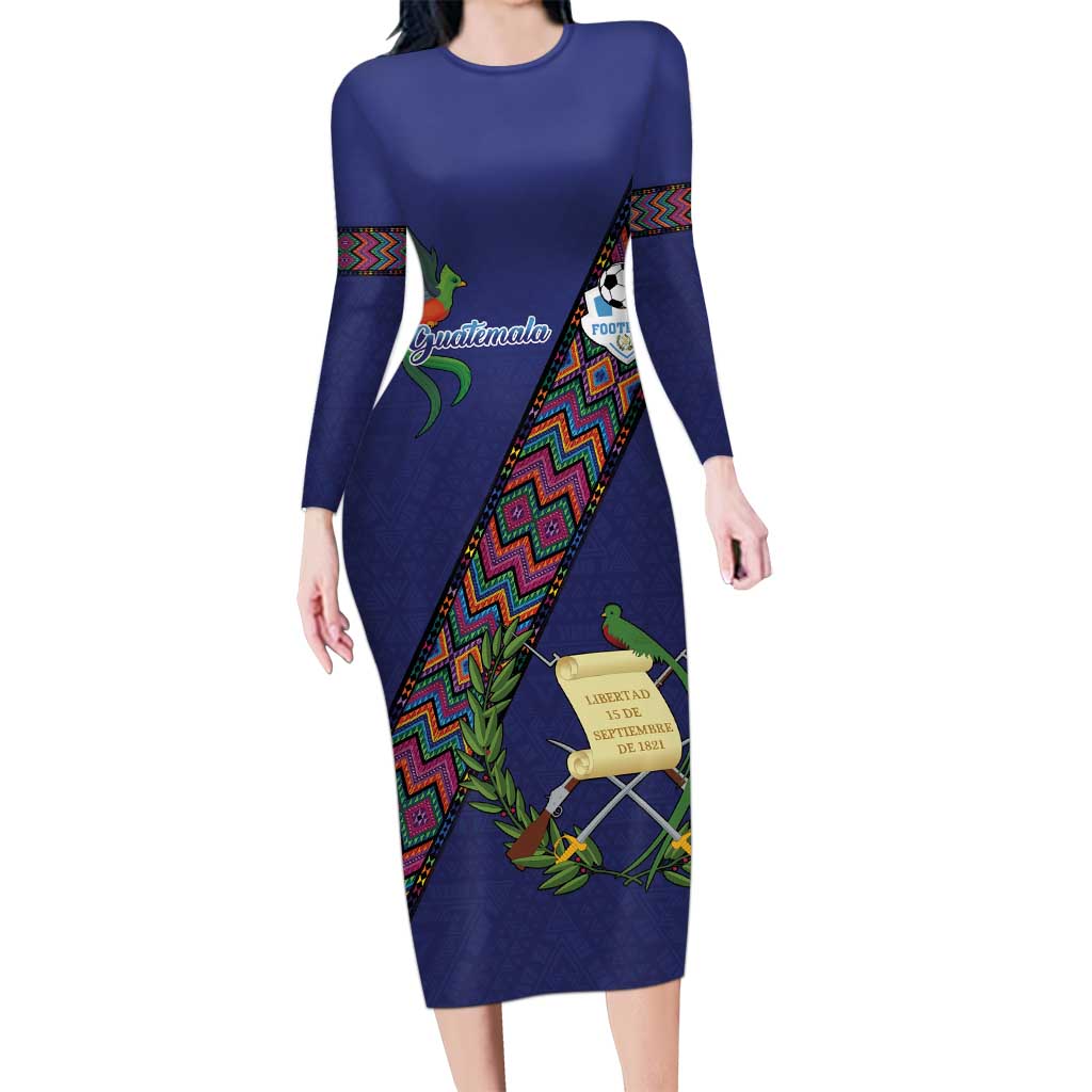 Custom Guatemala Football Long Sleeve Bodycon Dress Los Chapines Blue Version - Wonder Print Shop