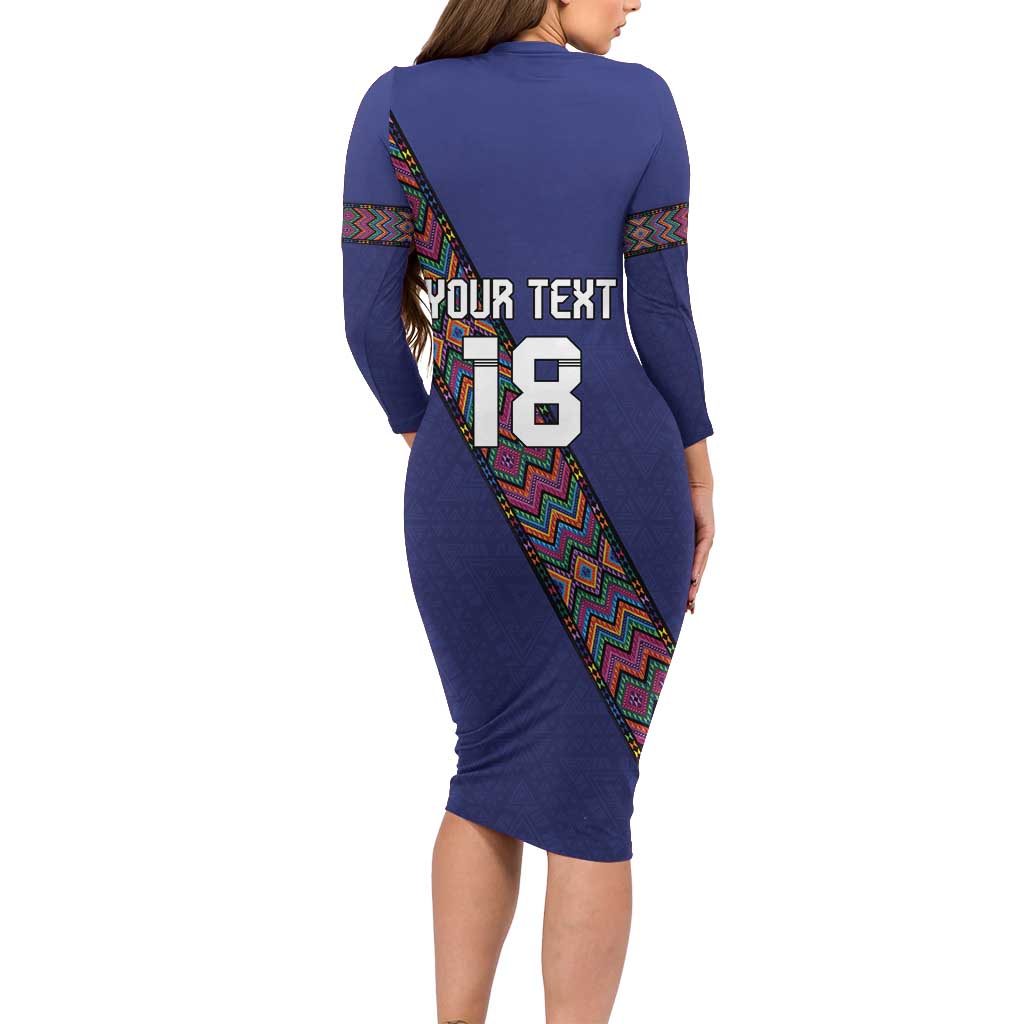 Custom Guatemala Football Long Sleeve Bodycon Dress Los Chapines Blue Version - Wonder Print Shop