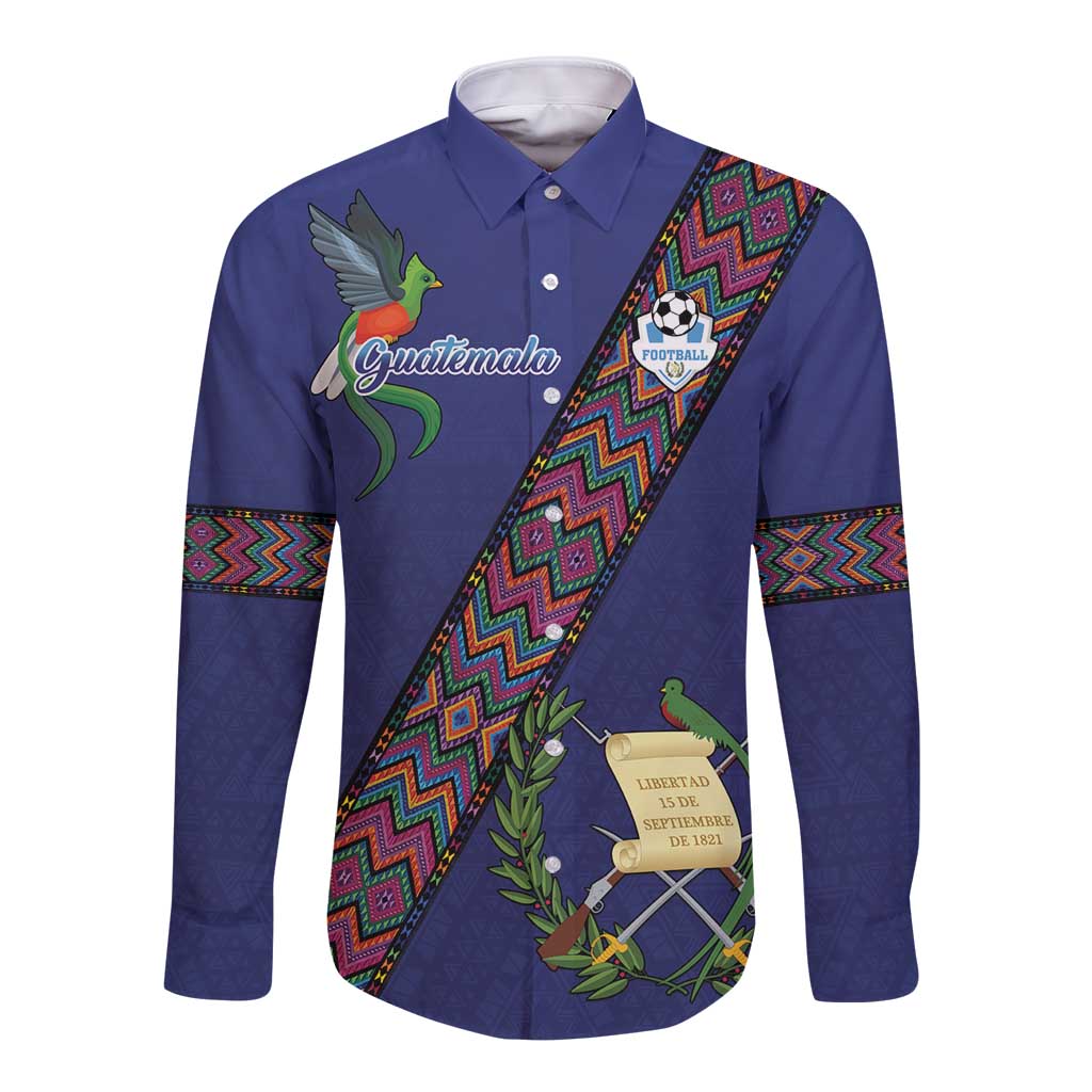 Custom Guatemala Football Long Sleeve Button Shirt Los Chapines Blue Version - Wonder Print Shop