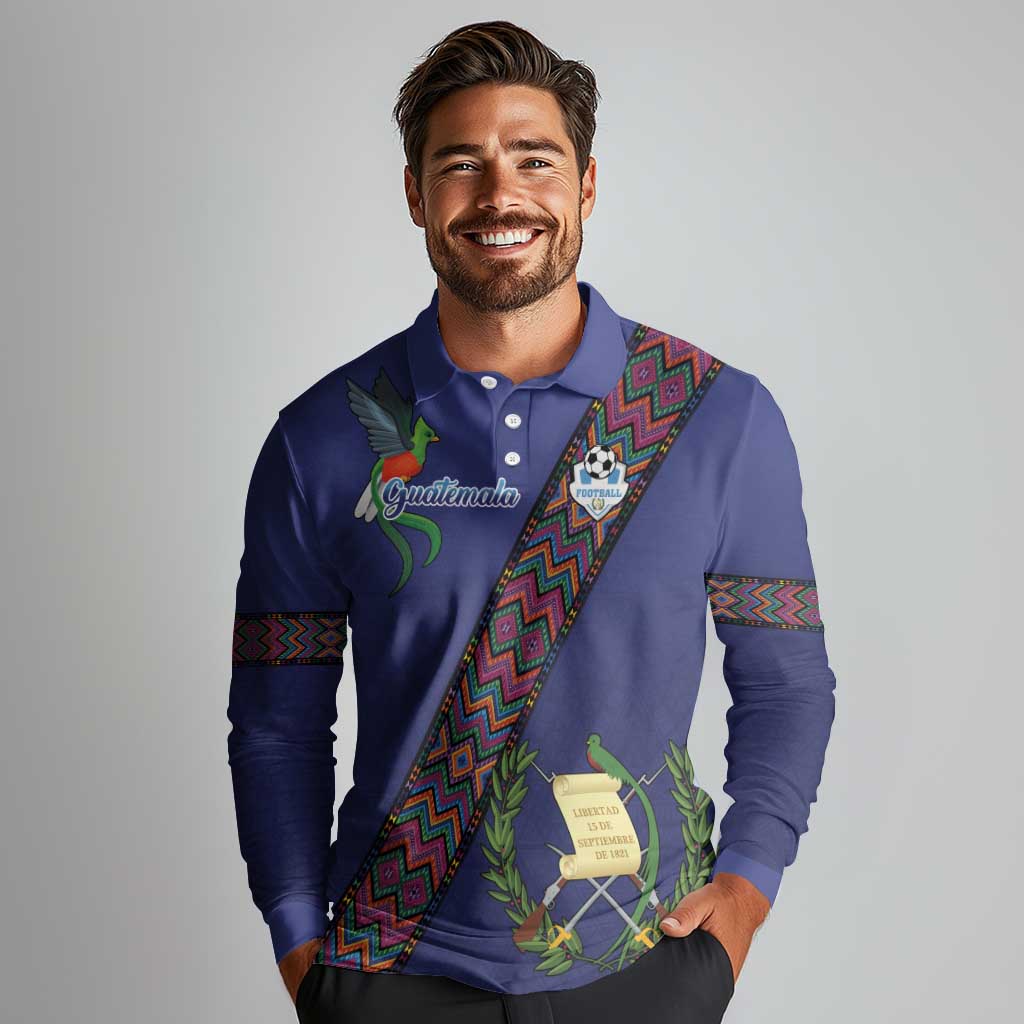Custom Guatemala Football Long Sleeve Polo Shirt Los Chapines Blue Version - Wonder Print Shop
