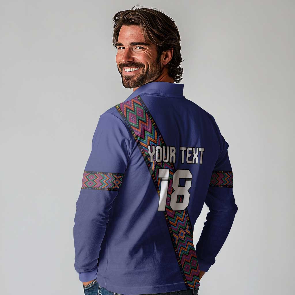 Custom Guatemala Football Long Sleeve Polo Shirt Los Chapines Blue Version - Wonder Print Shop