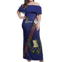 Custom Guatemala Football Off Shoulder Maxi Dress Los Chapines Blue Version - Wonder Print Shop