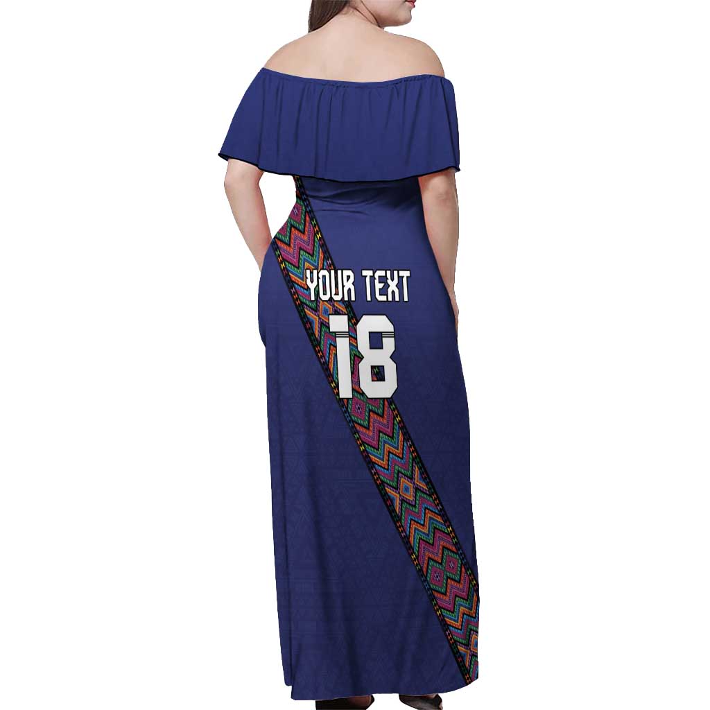 Custom Guatemala Football Off Shoulder Maxi Dress Los Chapines Blue Version - Wonder Print Shop