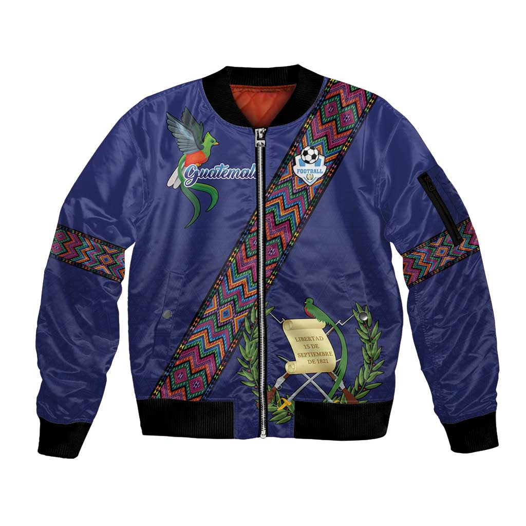 Custom Guatemala Football Sleeve Zip Bomber Jacket Los Chapines Blue Version - Wonder Print Shop