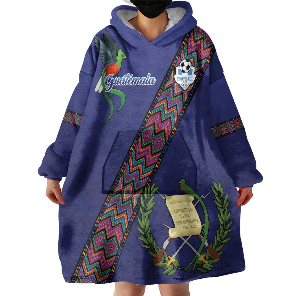 Custom Guatemala Football Wearable Blanket Hoodie Los Chapines Blue Version - Wonder Print Shop