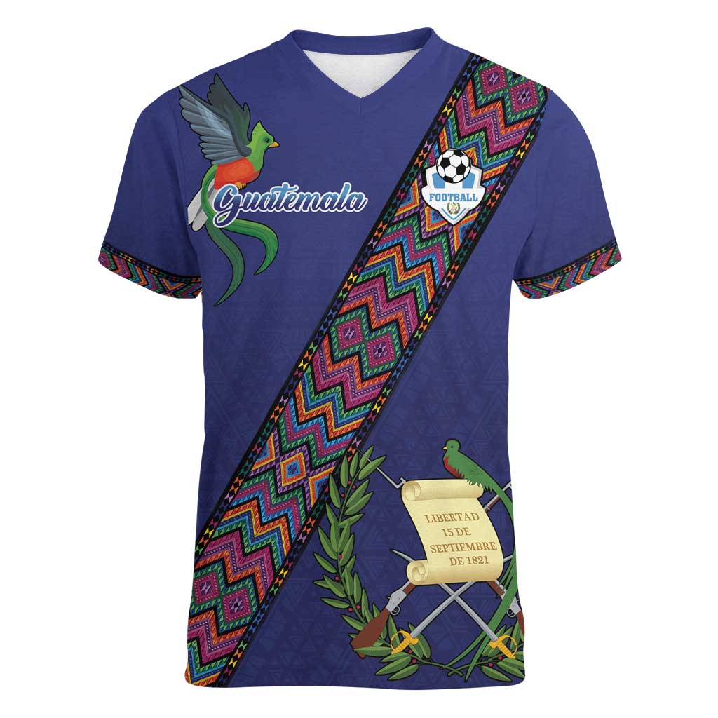 Custom Guatemala Football Women V-Neck T-Shirt Los Chapines Blue Version - Wonder Print Shop
