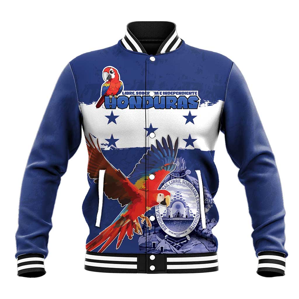 Honduras Independence Day Baseball Jacket Scarlet Macaw Flag Style - Wonder Print Shop