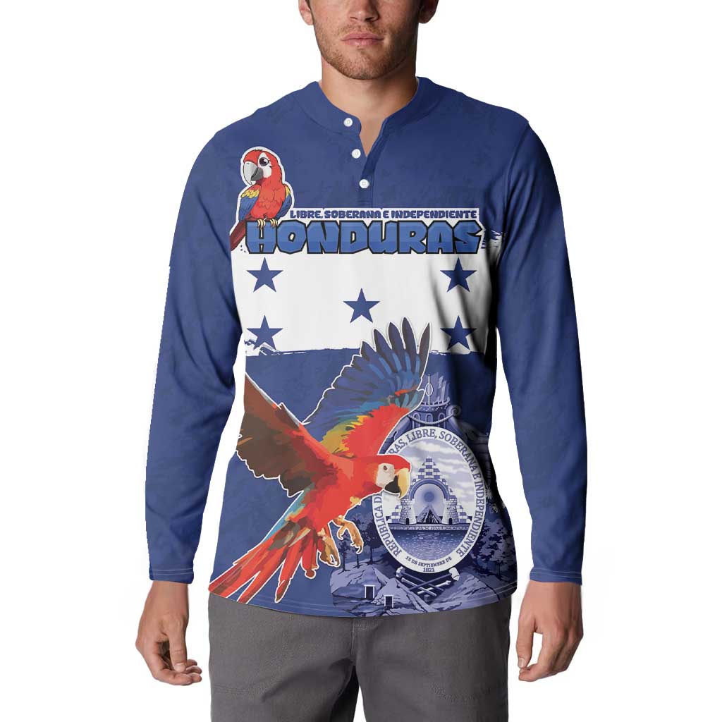 Honduras Independence Day Button Sweatshirt Scarlet Macaw Flag Style - Wonder Print Shop