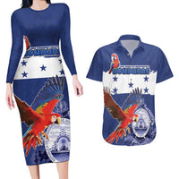 Honduras Independence Day Couples Matching Long Sleeve Bodycon Dress and Hawaiian Shirt Scarlet Macaw Flag Style - Wonder Print Shop