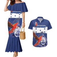 Honduras Independence Day Couples Matching Mermaid Dress and Hawaiian Shirt Scarlet Macaw Flag Style - Wonder Print Shop