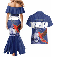 Honduras Independence Day Couples Matching Mermaid Dress and Hawaiian Shirt Scarlet Macaw Flag Style - Wonder Print Shop
