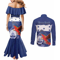 Honduras Independence Day Couples Matching Mermaid Dress and Long Sleeve Button Shirt Scarlet Macaw Flag Style - Wonder Print Shop
