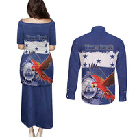 Honduras Independence Day Couples Matching Puletasi and Long Sleeve Button Shirt Scarlet Macaw Flag Style - Wonder Print Shop
